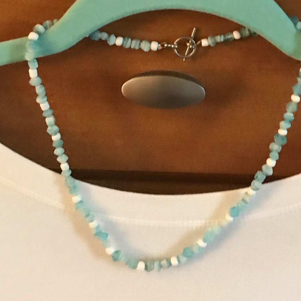 Single strand hand beaded necklace and bracelet
